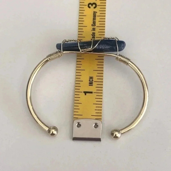 14k Gold Plated Small Real Sodalite Stone Cuff Bracelet NWT - Picture 4 of 9